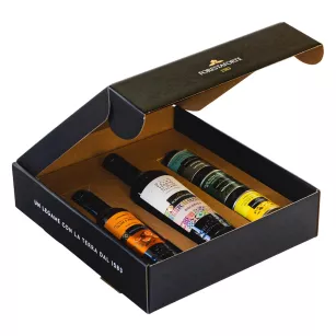 Pudełko prezentowe na 1 oliwę 0,5 l, 1 oliwę 0,25 l i 3 oliwy 0,1 l